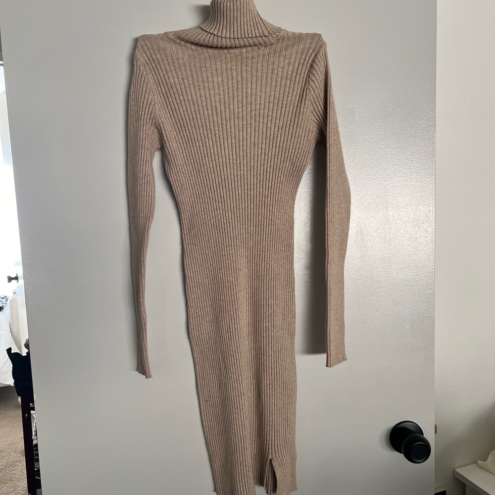 Turtleneck cream winter dress